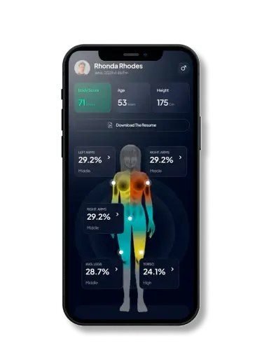 Hume Pod app comparing left vs right muscle balance across arms and legs