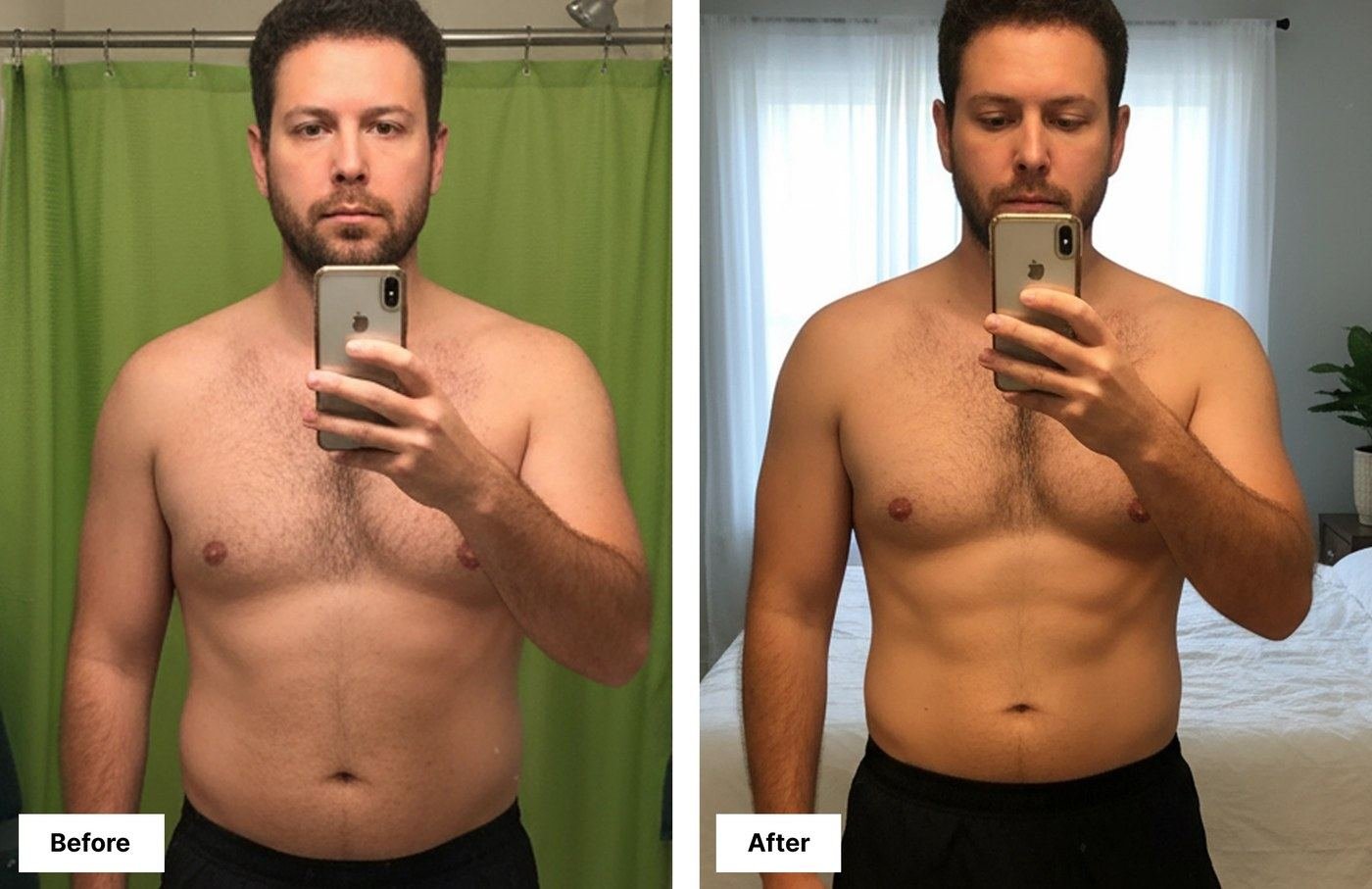 Progress comparison photos used alongside Hume Pod body composition data